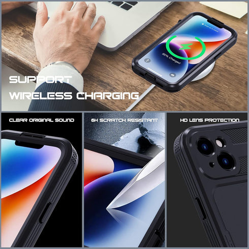Magnetic for iPhone 14 Plus Waterproof Case Compatible with Mag-Safe Charging,Built-in Screen Protector Military Grade Drop Tested Rugged Shockpro...