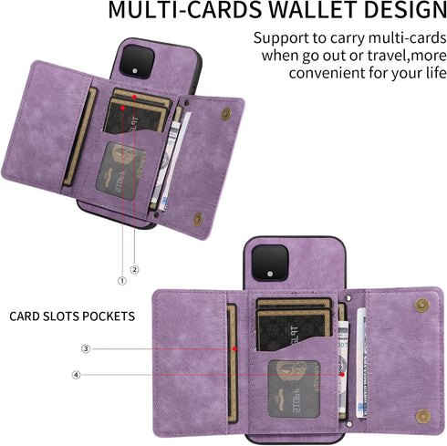 Phone Case for Google Pixel 4 Wallet Cover with Crossbody Shoulder Strap and Leather Credit Card Holder Pocket Slim Stand Cell Accessories Mobile ...