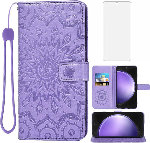 Asuwish Phone Case for Samsung Galaxy S23 FE 5G Wallet with Tempered Glass Screen Protector and Leather Slim Flip Cover Card Holder Stand Cell Acc...