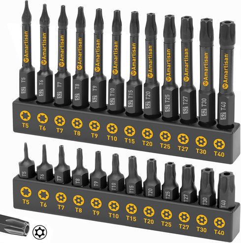 Amartisan Torx Bit Set, 24-Piece S2 Steel, 1" & 2.3" Long T5 - T40, Security, Tamper Resistant Fastener Drive Bit...