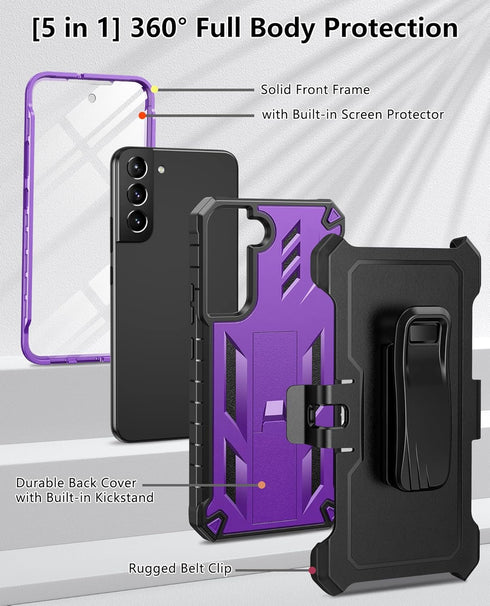 for Samsung Galaxy S22-Plus Case: ShockProof Durable S22+ Cell Phone Cover with Built-in Kickstand | TPU Bumper Textured | Full-Body Protective Ru...