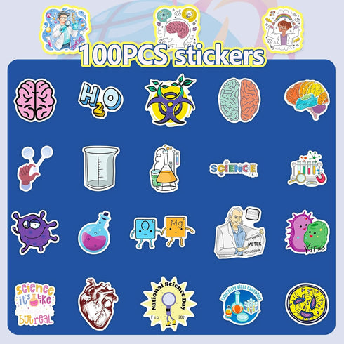 100Pcs Laboratory Stickers for Water Bottles Vinyl Waterproof Cute Cartoon Science Stickers for Kids Physical Chemistry Rewards Decals for Laptop ...
