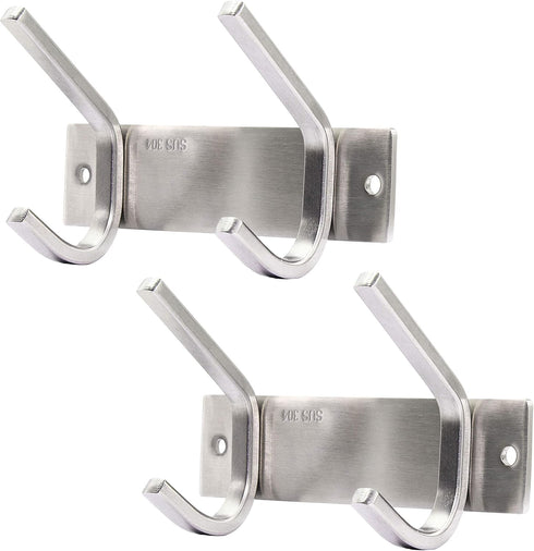 WEBI Set of 2, C-CBG022 Heavy Duty Stainless Steel 304 Hook Rail Coat Rack with 2 Hooks, Satin Finish, Great Home Storage & Organization for Bedro...