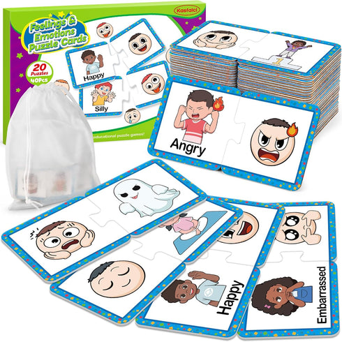 Feelings & Emotions Puzzle Cards,Feelings Chart Toys for Kids,Social Emotional Learning Activities,Speech Therapy Games,ADHD,Autism Learning Mater...