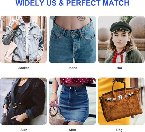 12 Sets Adjustable Buttons for Jeans, 20mm No Sew Instant Metal Buttons, Removable Jean Buttons Replacement Repair Kit with Threads Rivets and Scr...