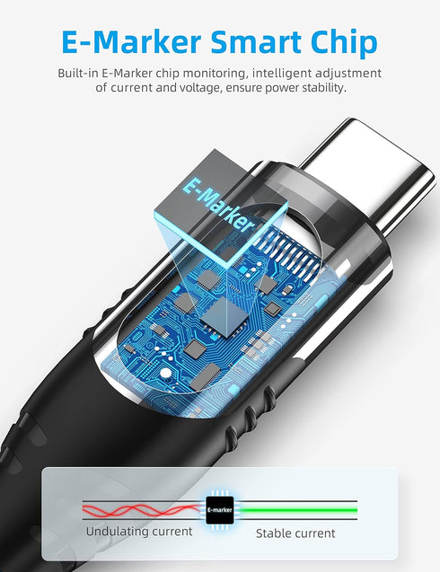 USB C to USB C Cable (100W 5A), 3.3ft USB C Cable with LED Display, New Nylon Type C Charger Cable Fast Charging for MacBook Pro, iPad Pro Air Min...