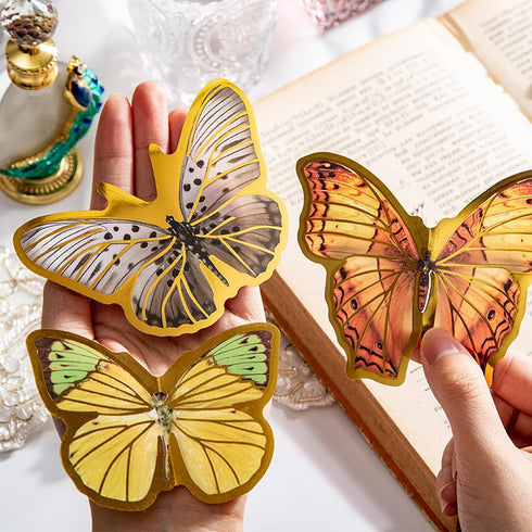 80 Pieces Large Size Hot Stamping Butterfly Stickers,Iridescent Transparent Resin Sticker Decals for Scrapbook Junk Journal Bullet Journals Planne...
