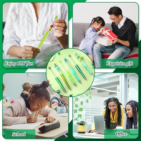 60 Pieces Plastic Beadable Pen Bead Ballpoint Pen Black Ink Beaded Pens for Kids Students Presents Office School Supplies (Green Series,Classic)...