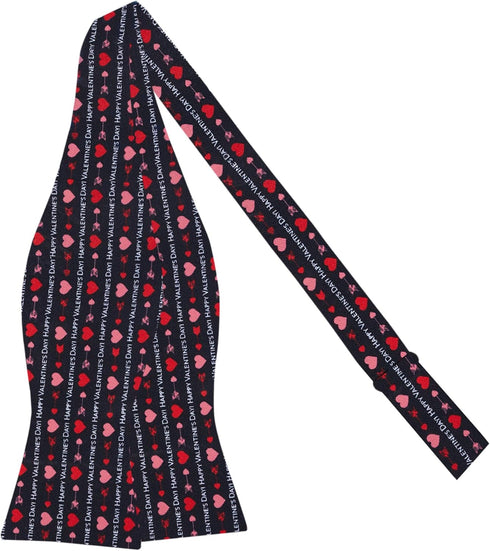 Jacob Alexander Men's Happy Valentine's Day Hearts and Love Arrows Adjustable Self-Tie Bow Tie - Black White Red...