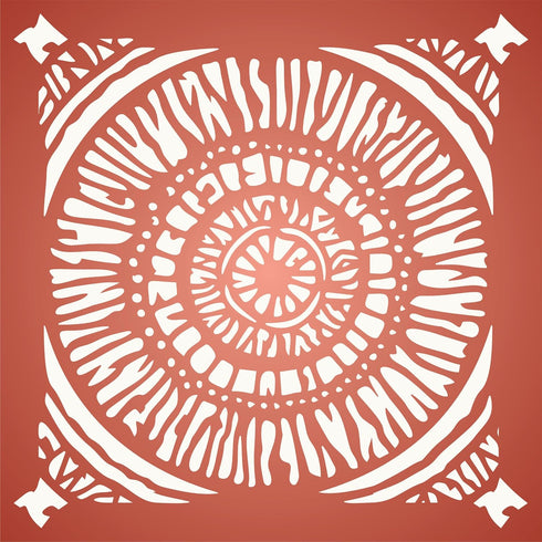 Mudcloth Mandala Stencil, 12.5 x 12.5 inch (L) - Tile Size Reusable African Wall Floor Furniture Stencils for Painting Template...