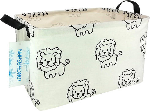 LANGYASHAN Rectangular Storage Bin Collapse Canvas Fabric Cartoon Storage Basket with Handles for Organizing Home Kitchen Boys and Girls Toys Offi...