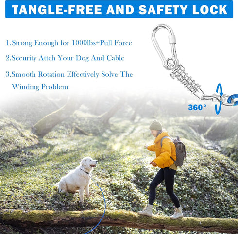 Dog Tie Out Cable 10ft/15ft/20ft/30ft Dog Leash for Training with Swivel Hook Green/Blue/Purple Reflective Dog Chains for Outside for Medium to La...
