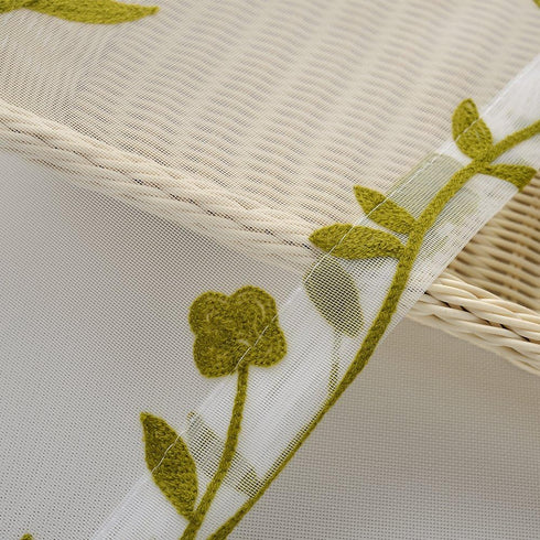 Melodieux Flower Embroidery Sheer Curtain for Living Room Bedroom, Farmhouse Style Rod Pocket Voile Drape, White/Green, 52 by 84 Inch (1 Panel)...