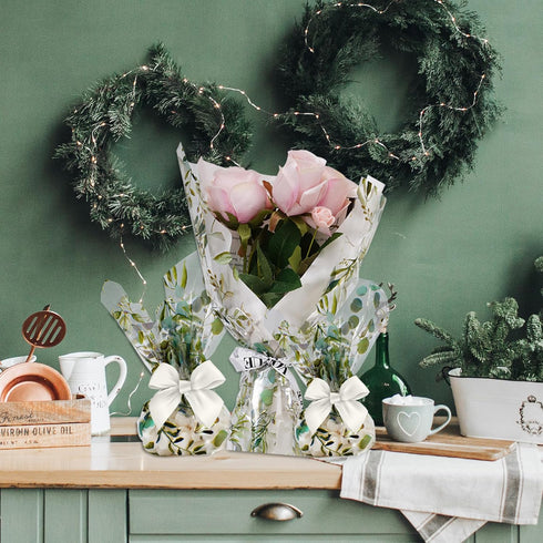 Whaline Eucalyptus Cellophane Wrap Roll Greenery Clear Wrapping Paper Green Leaves Plastic Gift Basket Wrap for Wedding Birthday Baby Shower Party...