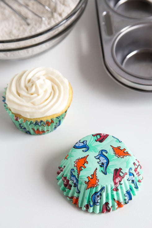 Fox Run Dinosaur Paper Muffin and Cupcake Liners, Set of 50 Standard Size Wrappers...