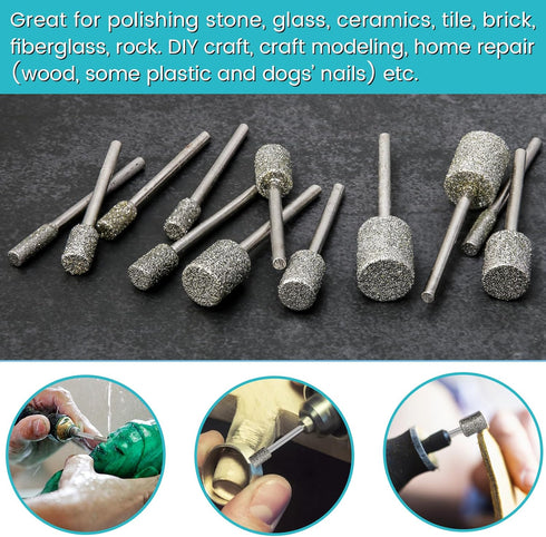 Stone Carving Set Diamond Burr Bits Compatible with Dremel, 46Grit 150Grit 24PCS Polishing Kits Rotary Tools Accessories with 1/8'' Shank for Engr...