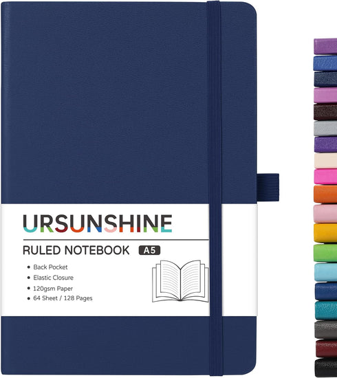 Ruled Notebook/Journal - Classic Lined Journal/Notebook, 5.3'' x 8.26'', Hardcover with Thick Paper, Banded + Pen Holder +Inner Pocket - Dark Blue...
