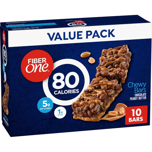 Fiber One 80 Calorie Chewy Bars, Chocolate Peanut Butter, Snack Bars Value Pack, 10 Ct, 8.2 oz...