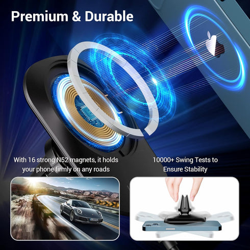 Wireless Car Charger, Car Mount for iphone Detachable & 360° Rotatable, 15W Wireless Fast Charging iPhone Car Holder?Mag-Safe Car Mount Charger on...