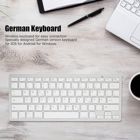 PUSOKEI Bluetooth Keyboard, QWERTZ German Keyboard, Portable Slim Silent Keyboard, Stable Connection, Keyboard for iOS, Android, Windows, German L...