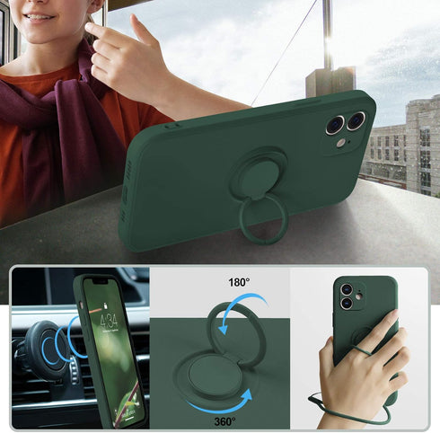 ABITKU Compatible with iPhone 12 Case, Silicone with 360°Ring Kickstand Holder (Support Magnetic Car Mount) Soft Silk Microfiber Cloth Designed fo...