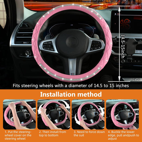 Diamond Steering Wheel Cover? 14.5-15 Inch Car Steering Wheel Cover with Bling Crystal Rhinestone,Delicate and Anti-Slip Sparkly Sedan Steering Wh...