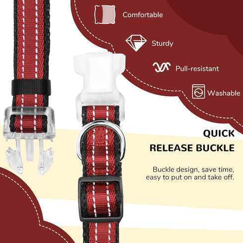 Red Reflective Mesh Padded Dog Collar, Adjustable Pet Collar with Quick Release Buckle, Durable Breathable and Fade Resistant, for Small Medium La...