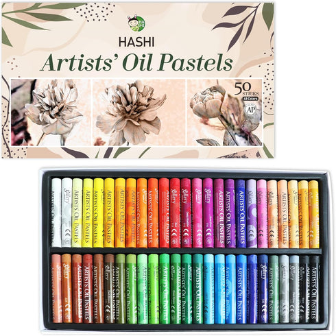 HA SHI Soft Oil Pastels Set (50 Sticks, 48 Colors) Art Supplies for Artist, Gallery Oil Painting Stick, Classroom Set, Professional Oil Crayons, I...