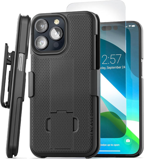 Encased DuraClip Holster, Designed for iPhone 15 Pro Case with Belt Clip Phone Holder and HD Screen Protector (iP15-PRO 6.1") - Black......