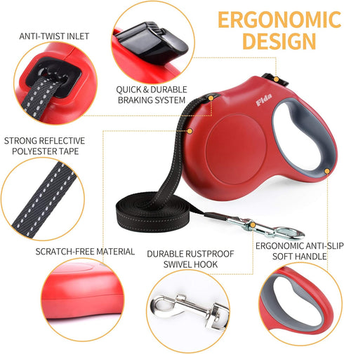 Fida Retractable Dog Leash with Dispenser and Poop Bags, 16 ft Pet Walking Leash for Medium Dog or Cat up to 44 lbs, Anti-Slip Handle, Tangle Free...