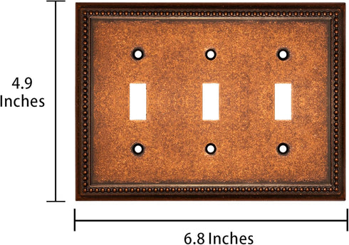 Raised Pearls Decorative Wall Plate Switch Plate Outlet Cover (Triple Toggle, Sponged Copper)...