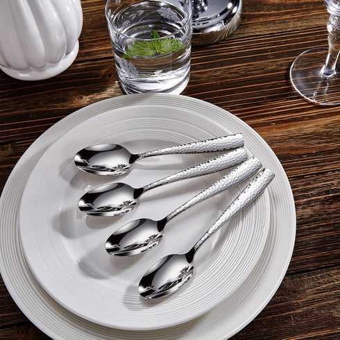 KEAWELL Premium 4-Piece Louis Hammered Spoons Set, 18/10 Stainless Steel, Set of 4, Fine Spoon Set with Squared Edge, Dishwasher Safe (6.4" Teaspo...