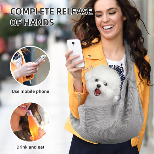 Dog Carrier Sling - Ultra Breathable Reversible Puppy Carrier Purse with Storage Pocket, Travel Safety Harness, Hand-Free Dog Sling Carrier for Ca...