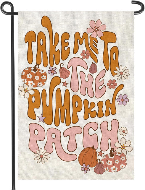 Thanksgiving Garden Flags 12x18 inch Double Sided, Seasonal Fall Take ME to The Pumpkin Patch Decorations, Small Autumn Decor for Yard Outside Out...
