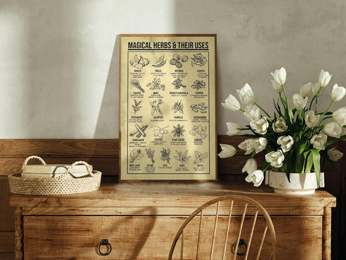 VLPGifts Magical Herbs And Their Uses Poster - Magic Herbs Kitchen Poster - Set Of 3 Posters Herbs - Wall Decor No Frame Poster, 11”x17”, White...