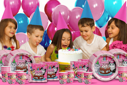 Kitty Cat Pink Kitten Birthday Party Supplies Set Plates Napkins Cups Tableware Kit for 16...