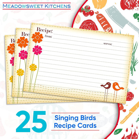 Meadowsweet Kitchens Recipe Card Set - 25 Double Sided Recipe Cards 4 x 6 Inch, Perfect Size Blank Cards for a Recipe Card Box, Make Your Own Pers...