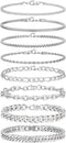 Tornito 8Pcs Chain Bracelet Stainless Steel Curb Width Rope Figaro Cuban Link Paperclip Twist Chain Bracelets Set for Men Women 7.5/8.3/9.0 Inches...