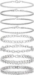 Tornito 8Pcs Chain Bracelet Stainless Steel Curb Width Rope Figaro Cuban Link Paperclip Twist Chain Bracelets Set for Men Women 7.5/8.3/9.0 Inches...