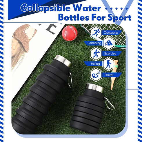 2 Pcs 17oz Collapsible Water Bottles for Travel 500ml Reusable Foldable Silicone Water Bottle with Portable Buckle Silicone for Camping Hiking Spo...