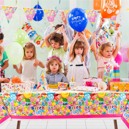 Sweet Candy Lollipop Plastic Tablecloth for Candyland Themed Birthday Party Baby Shower Decoration,Rectangle Disposable Table Cover - 52 x 90 inch...