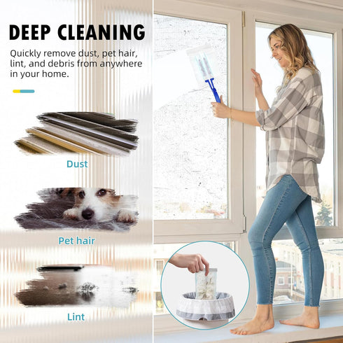 30 Count Duster Refills Compatible with Swiffer Dusters 180 / Extendable Handle Dusters, 180° Heavy Duty Multi-Surface Duster Replacement with 1 E...