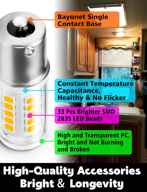 BA15S 1156 1141 1003 S8 SC Led Bulbs, 5Watt Low Voltage Bayonet Single Contact, 12-24V 500LM Warm White 2700K For RV, Landscape Interior Lights, C...