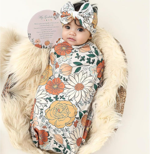 Galabloomer Newborn Receiving Blanket Headband Set Baby Flower Swaddle (caramd)...