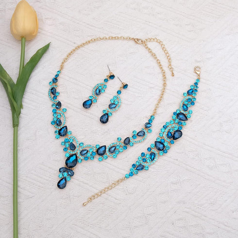 Women's Elegant Rhinestone Teardrop Crystal Bridal Art Deco Necklace Earrings Bracelet Jewelry Set for Bride Wedding Dress Accessories Rhinestone ...
