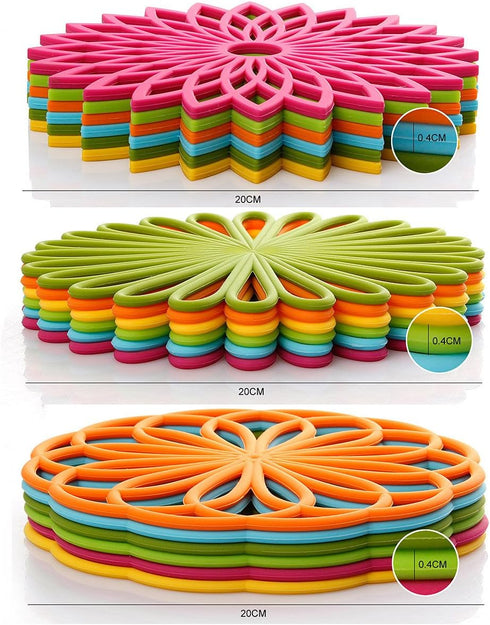 ME.FAN Silicone Trivet - Trivet Mat - Kitchen Hot Pads for Pots/Hot Dish Insulated Teapot Trivet Flexible Durable Non Slip Large Coasters 3 Set Or...