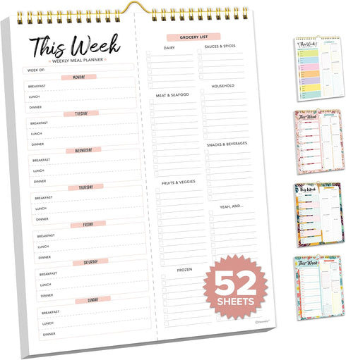 Decorably Weekly Meal Planner with Grocery List Detailed - Meal Prep List - 52 Easy Tear-Off Sheets Refrigerator Meal Planner, 8.5x11in Spring-Bou...
