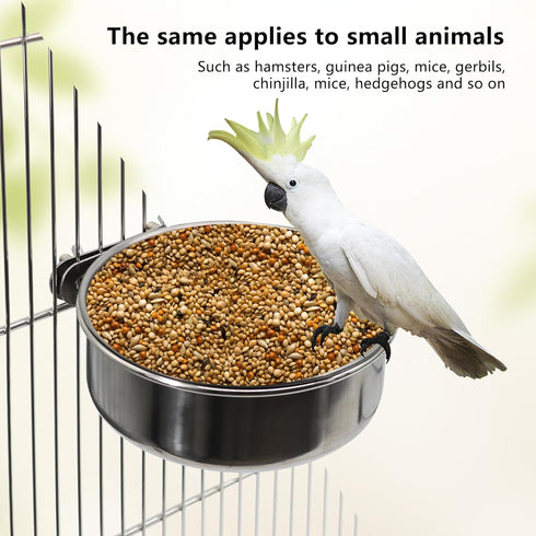 2 Pcs Small Bird Feeding Dish Cups,Parrot Food Bowl Cage with Clamp Holder Stainless Steel,Birdcage Coop Water Feeder for Cockatiel Parakeet Macaw...