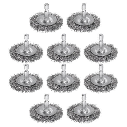 uxcell 10Pcs Wire Wheel Brush 2" High Carbon Steel Wire Drill Brush with 1/4-Inch Hex Shank for Rust Removal Corrosion Scrub Surfaces...