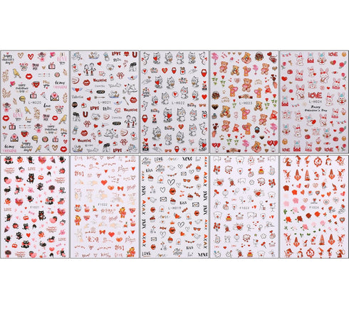 JMEOWIO 10 Sheets Valentines Day Heart Nail Art Stickers Decals Self-Adhesive Pegatinas Uñas Cute Cat Nail Supplies Nail Art Design Decoration Acc...
